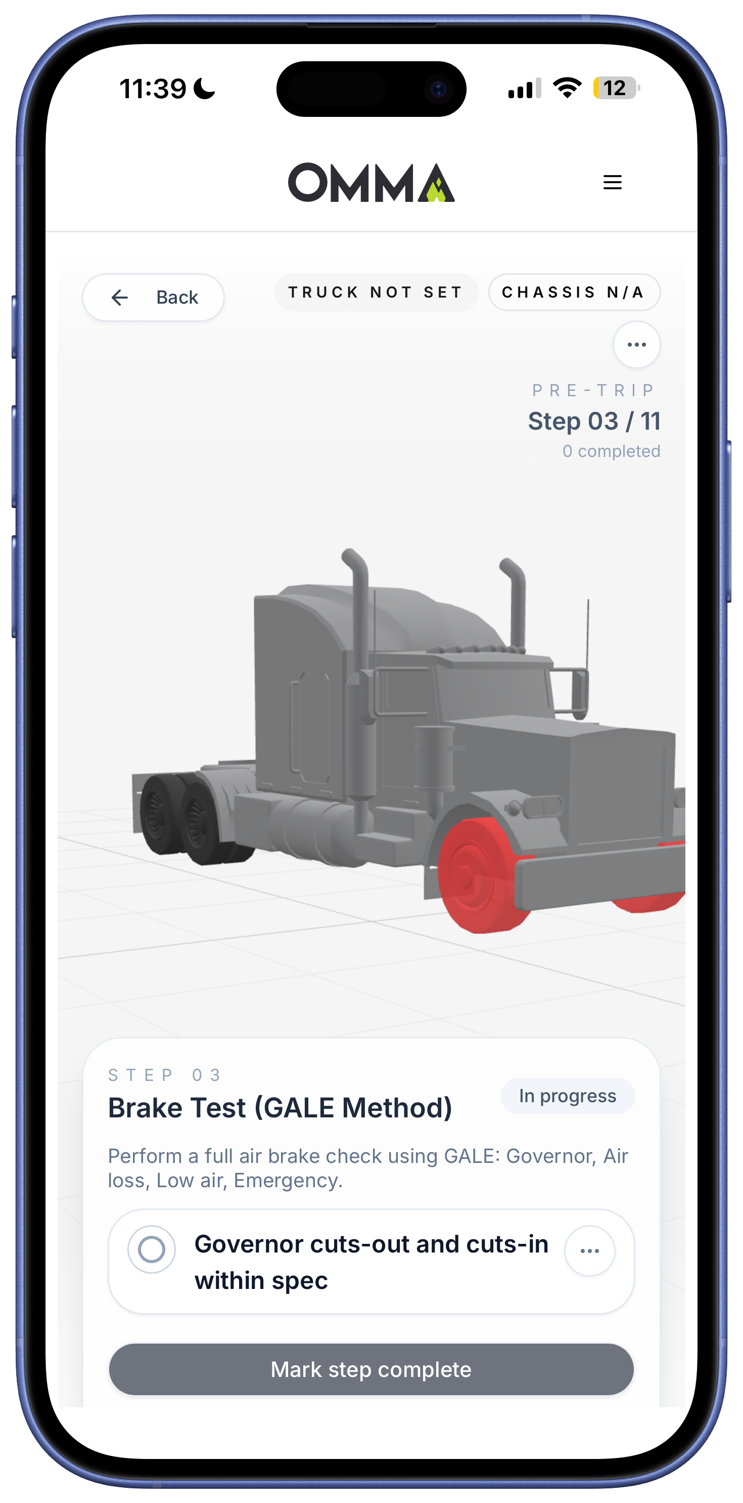 Driver app interface