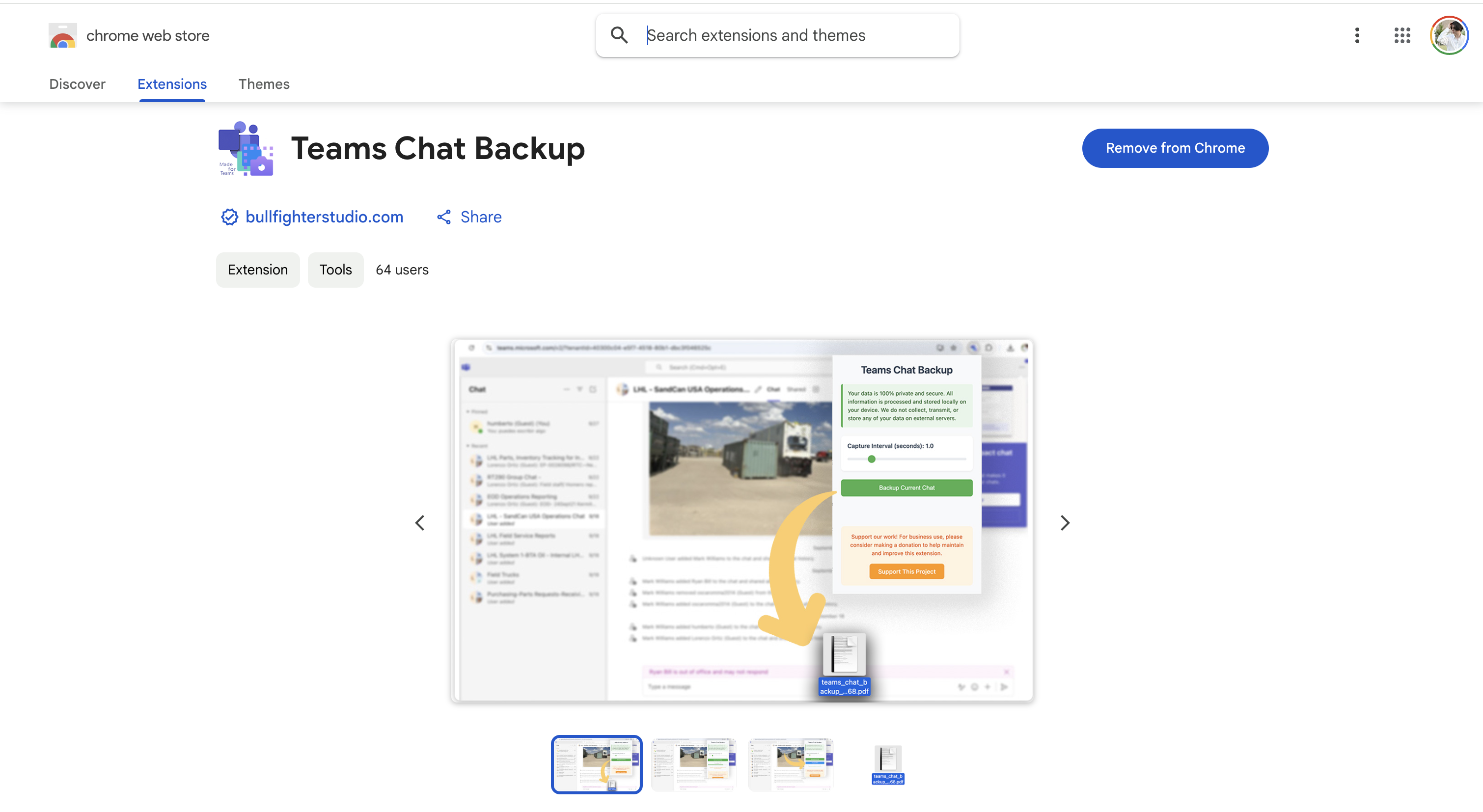 Teams Chat Backup Free Version Interface